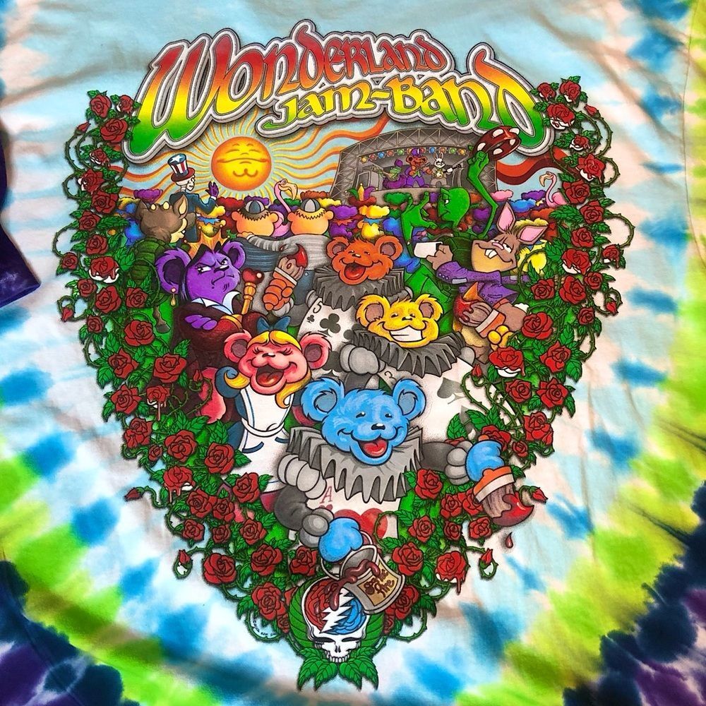 Unisex GRATEFUL DEAD Alice In Wonderland Tie Dye Short Sleeve T-Shirt Sz 2XL NWT - Picture 8 of 10